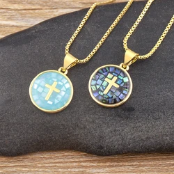 Nidin Fashion Female Cross Pendants Shell 6 Colors Gold Plated Jesus Chain Necklace Jewelry For Men Women Wholesale Dropshipping