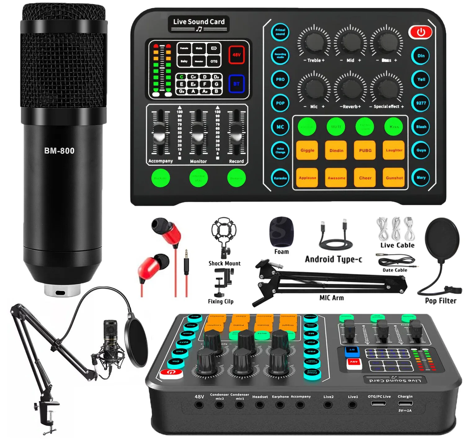 

Complete Home Studio Recording Kit for Music Podcast Mixer Condenser Microphone