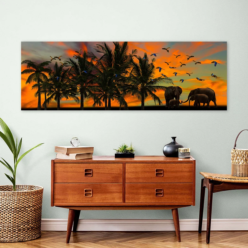 Elephant Palm Tree Painting Natural Landscape Posters Canvas Prints Wall Art Picture for Living Room Bedside Home Decoration