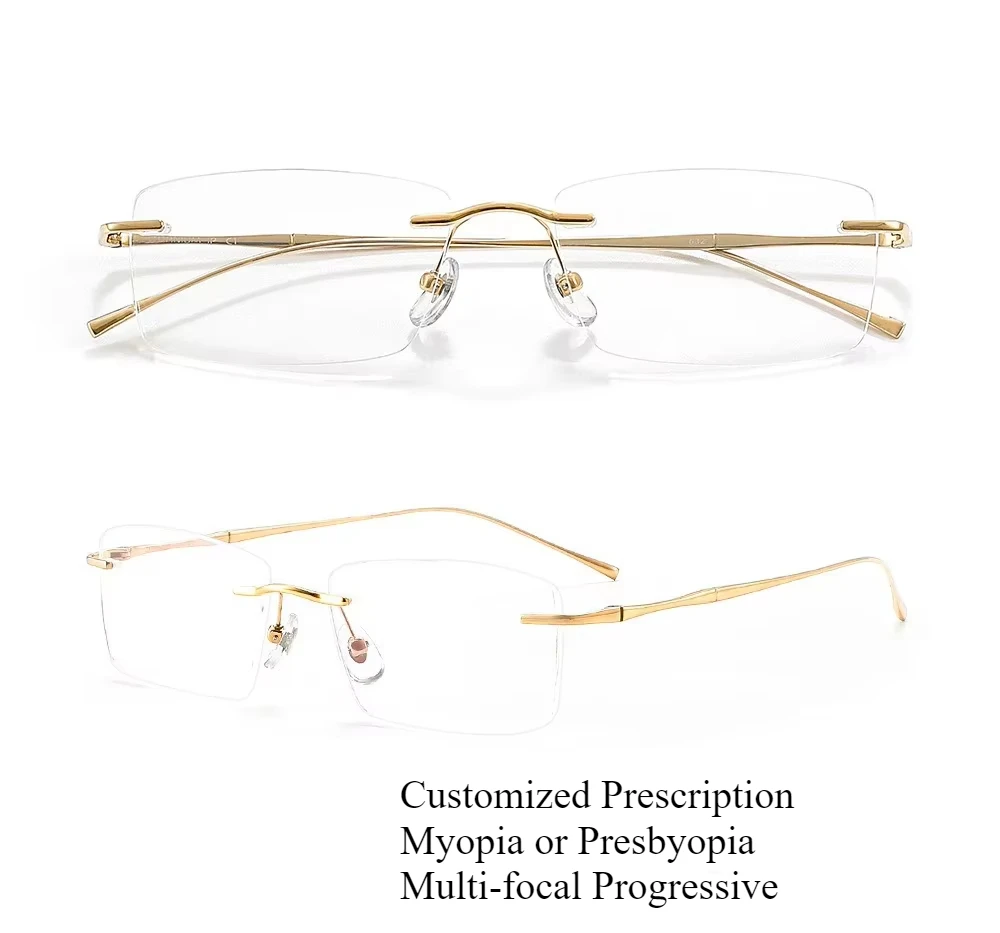 Customized Prescription Glasses Men Titanium Frame Rimless Photochromic Anti-Blue Light Myopia Hyperopia Lenses 632