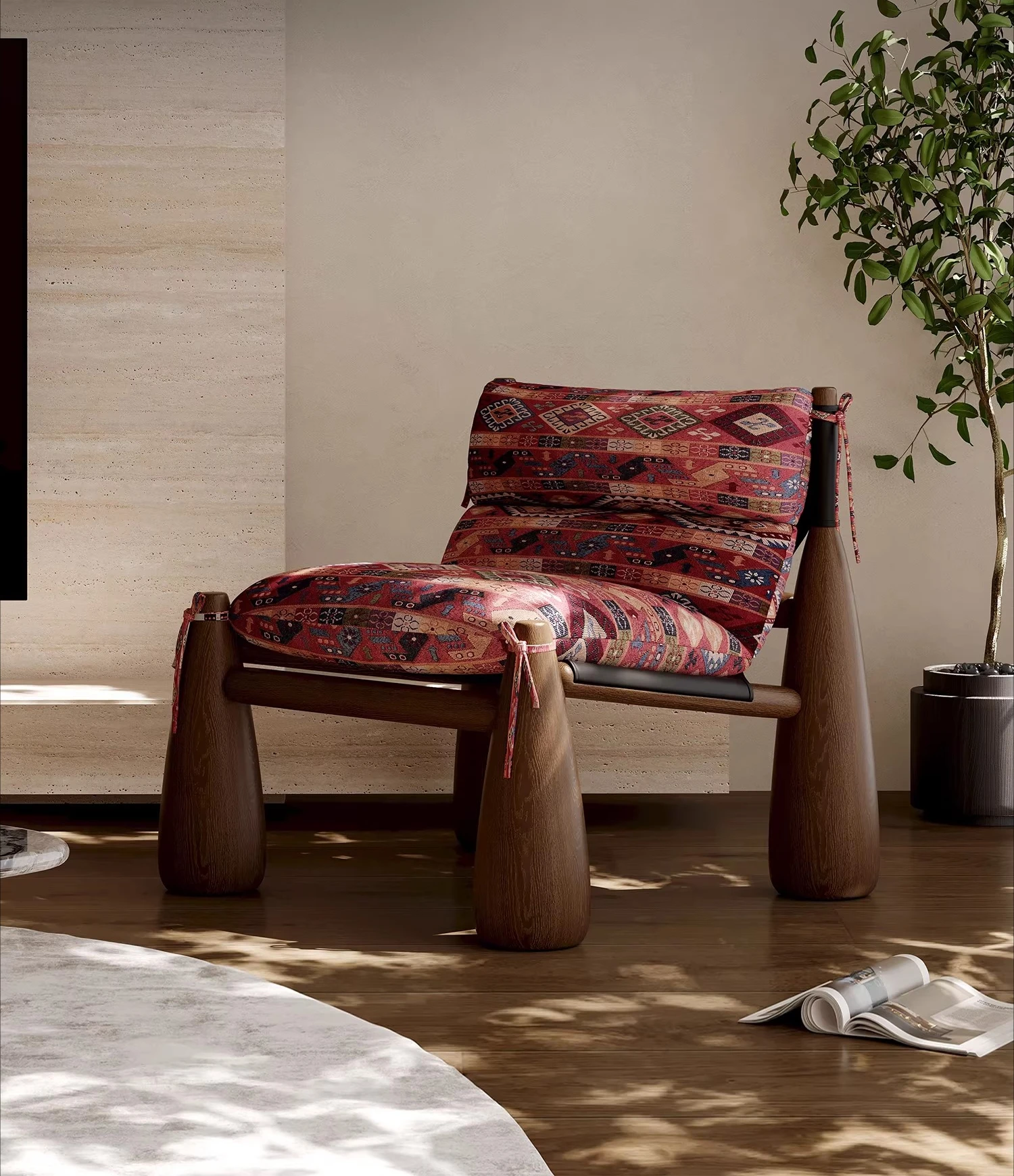 Medieval style solid wood designer baseball chair household living room color fabric single leisure chair atmosphere sofa chair