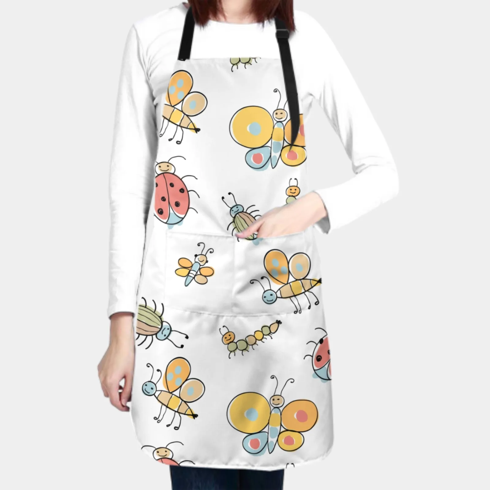 Butterfly Waterproof Apron with 2 Pockets Kitchen Chef Apron Colorful Apron for Hair Brushing Cooking Baking Painting Gardening