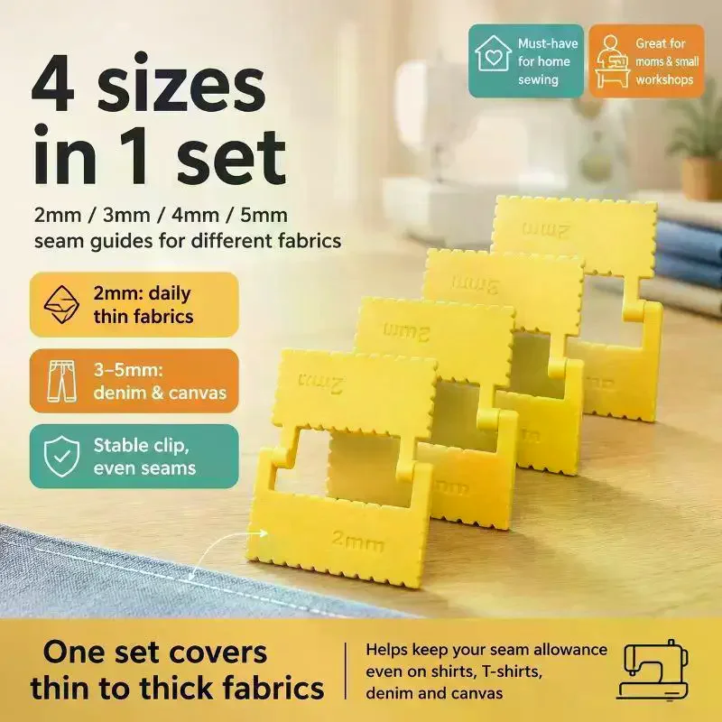 1/4 Pcs Sewing Seam Guide Set 4 Sizes 2mm To 5mm Stable Clip For Home Sewing Fits All Thin To Thick Fabrics Precise
