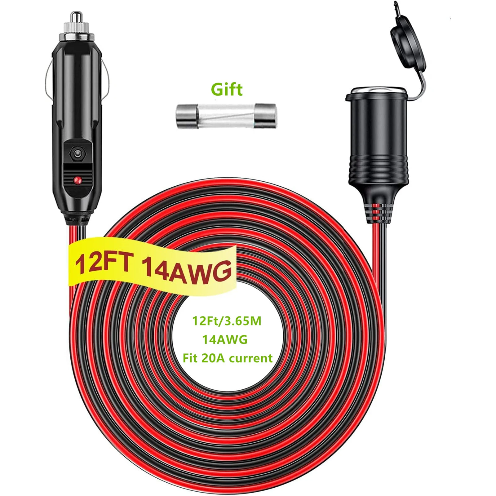 Waterproof Cigarette Lighter Extension Cord Cable UL Wire Car Splitter Adapter Power Charger Port New Good