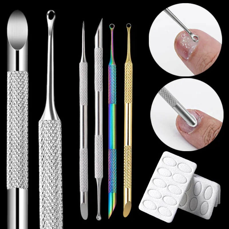 Edelstahl doppelseitige Nagelhautschieber Entferner Kreis abgeschrägten Kopf Nagelschleiffeile Nagellackentferner Maniküre-Werkzeug
