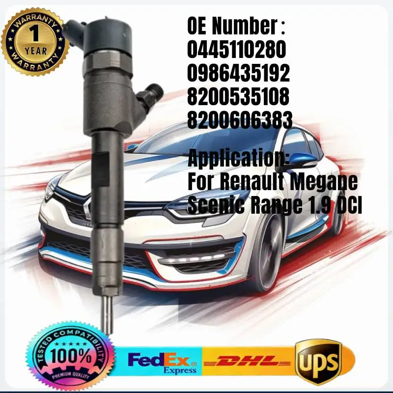 

0445110280 0986435192 8200535108 8200606383 Форсунка Common Rail для двигателей Renault Megane Scenic 1.9 d dCi