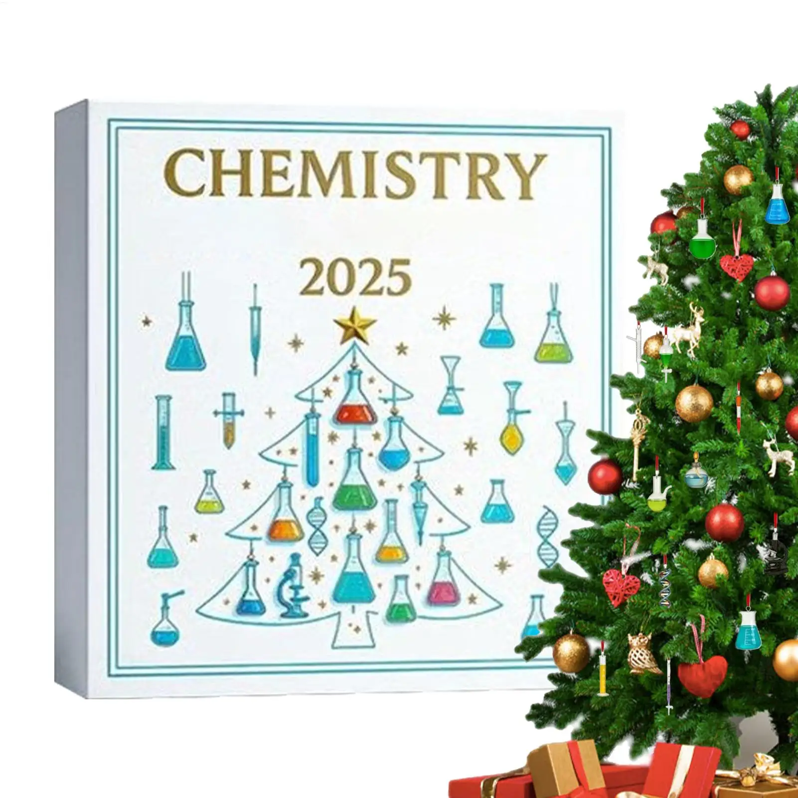 2025 Weihnachten Chemie Advent 2D Acryl saisonale Dekoration 24 Tage Advent Countdown-Kalender Ornamente für Heimdekorateure