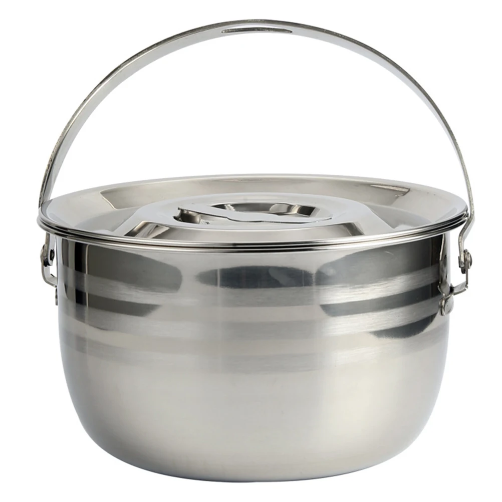 Pot Cooking Camping Cookware Stew Stainless Steel Soup Stock Portable Stockpot Lid Pots Kettle Outdoor Camp Saucepan Campfire