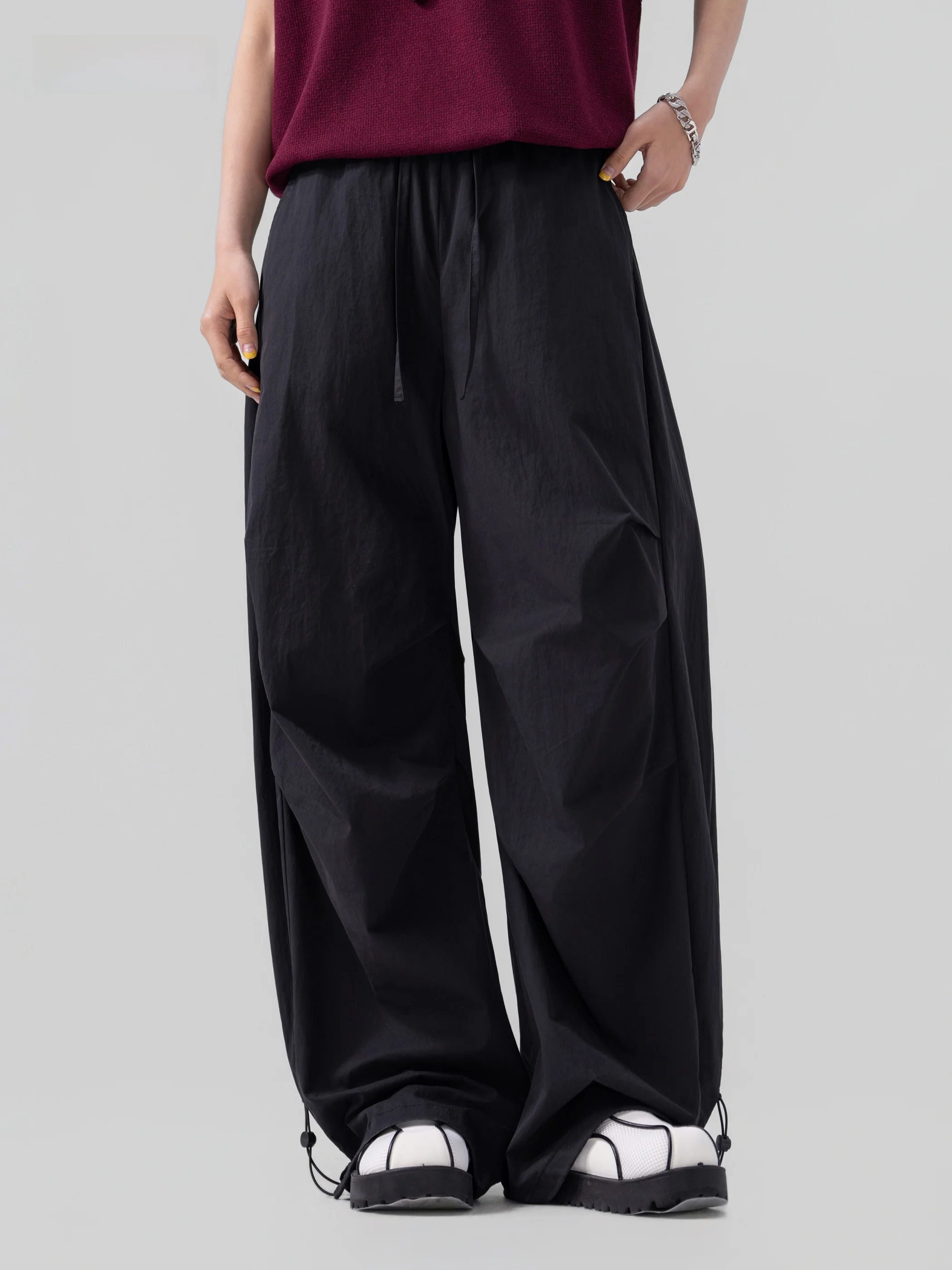 

AOGZ Men's Drawstring Casual Pants Summer New Thin Breathable Fashion Straight Leg Wide Leg Drapey Long Pants Women