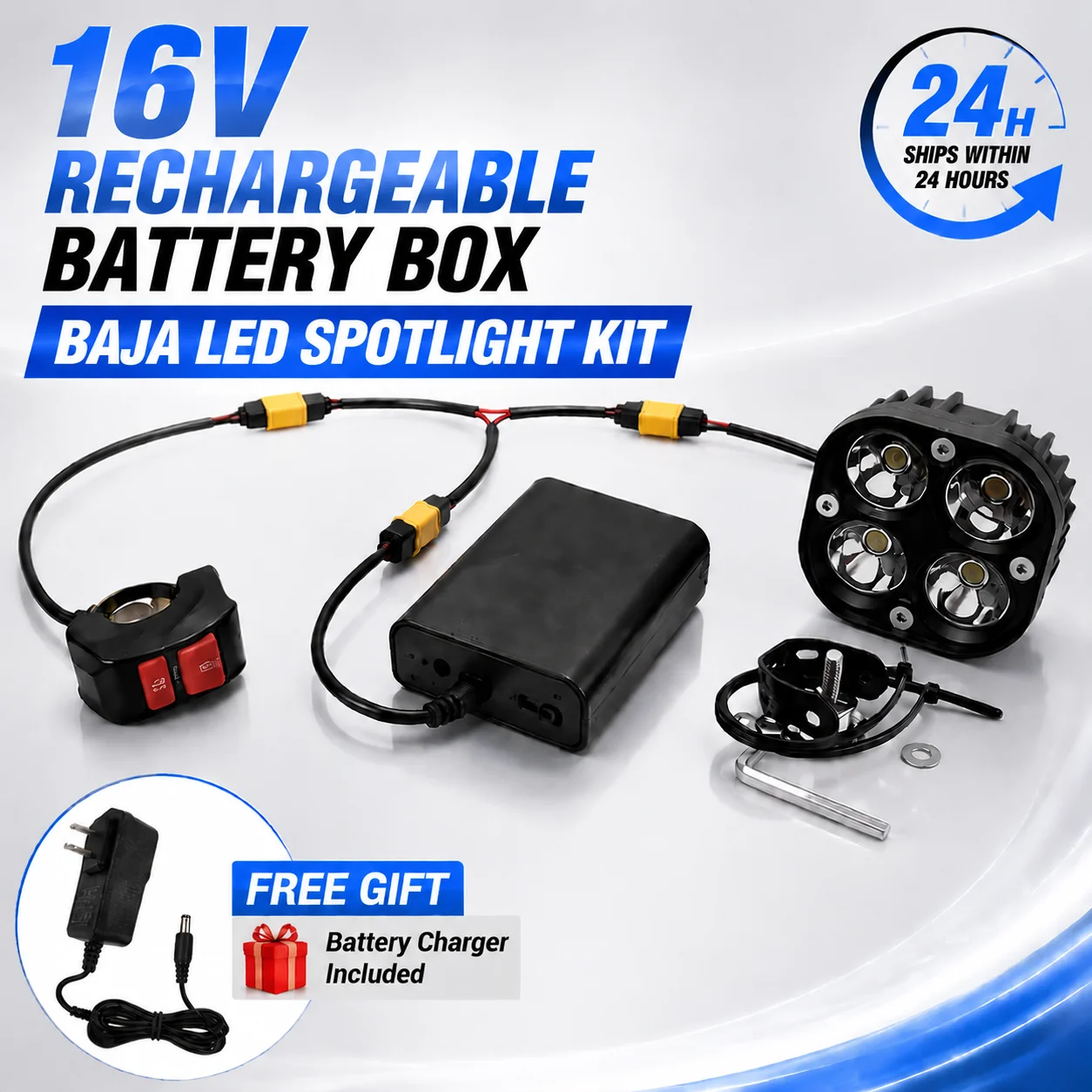 Wintai 16V Rechargeable Battery Pack High Power Baja Light Spotlight 40W 3623 Lumens IP67 Waterproof Front Road Light ATV