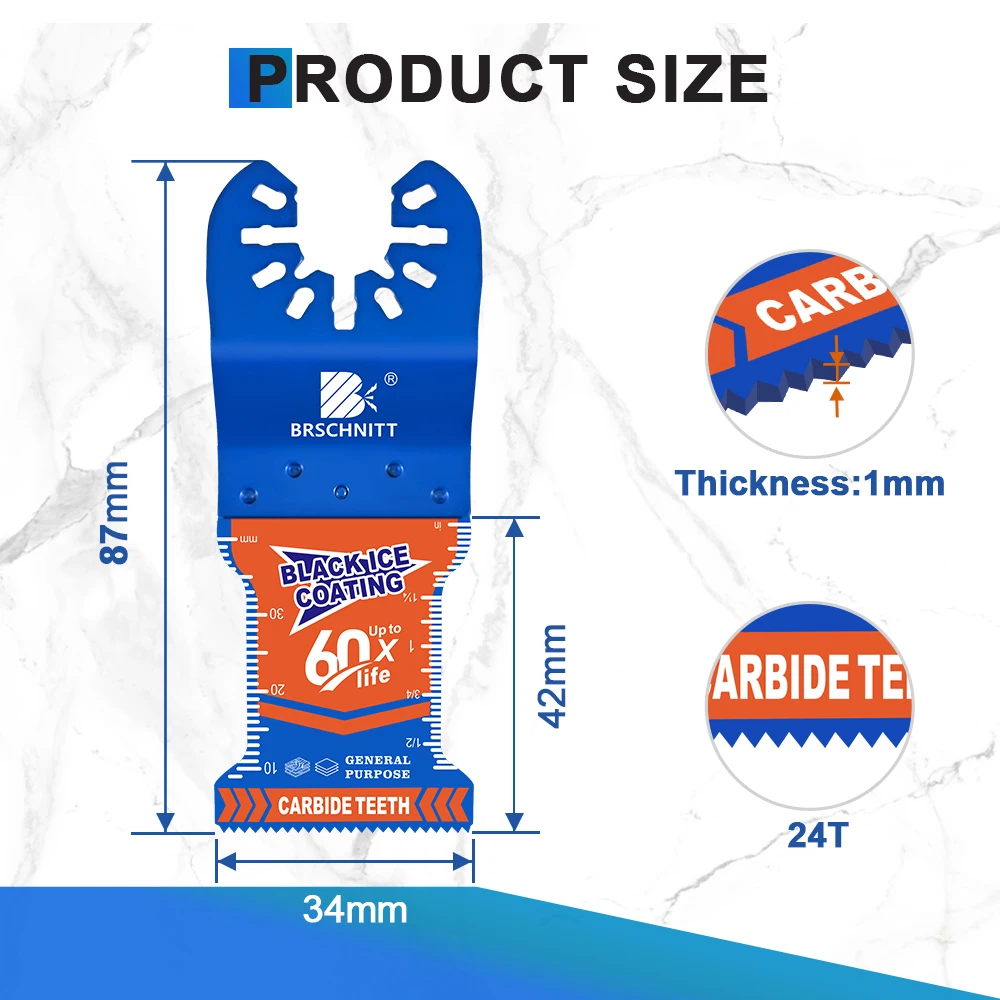 Lâminas de serra oscilantes BRSCHNITT para unhas de madeira Lâminas de ferramenta oscilantes de cobre Lâmina de serra oscilante de carboneto para uso geral