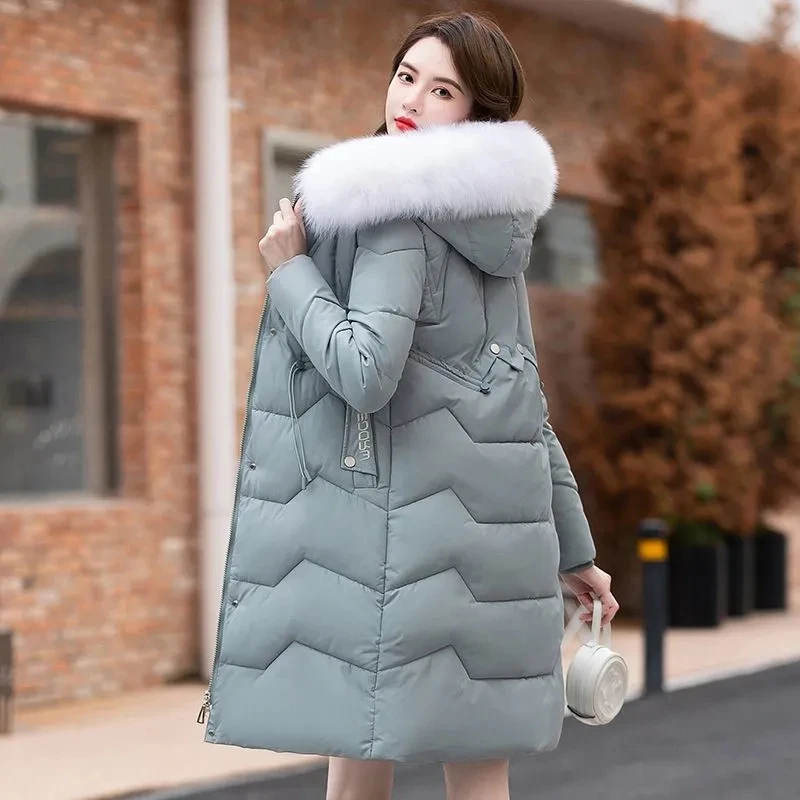 

2026 Winter New Down Jacket Women's Fashion Slim Medium Long fur collar Thicken Hooded Coat Female Warm Parker Down Overcoat