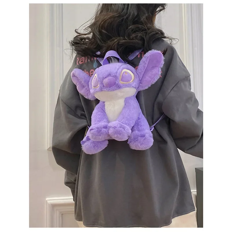 Disney 2024 Latest Purple Stitch Backpack Doll Plush Stitch Doll Backpack Cartoon Cute Purple Girl Travel Light Pack Gift