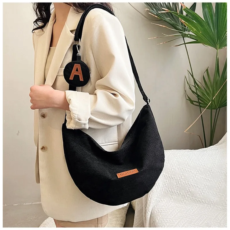 1 Piece Korean Fashion Crossbody Bags for Student Girl Simplicity Solid Color Messenger Bag High Capacity Corduroy Hobos Bags