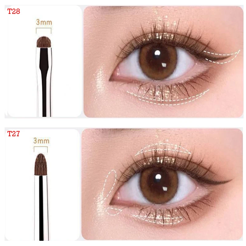 1/4Pcs Detail Eye Shadow Brushes Soft Horse Hair Makeup Brush Eyelid Highlight Brush Small Angle Precise Eye Make Up Tools