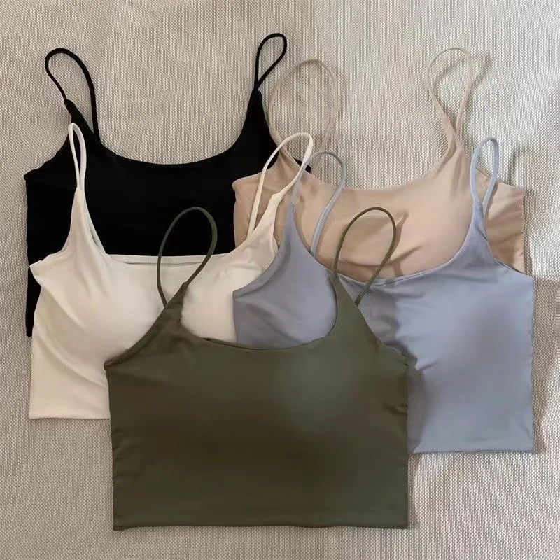

Summer 1 PCS Women Sexy Solid Color Camisole Ice Silk Tube Seamless Sports Tanks Top Wireless Underwear Padded Bra Bralette Vest