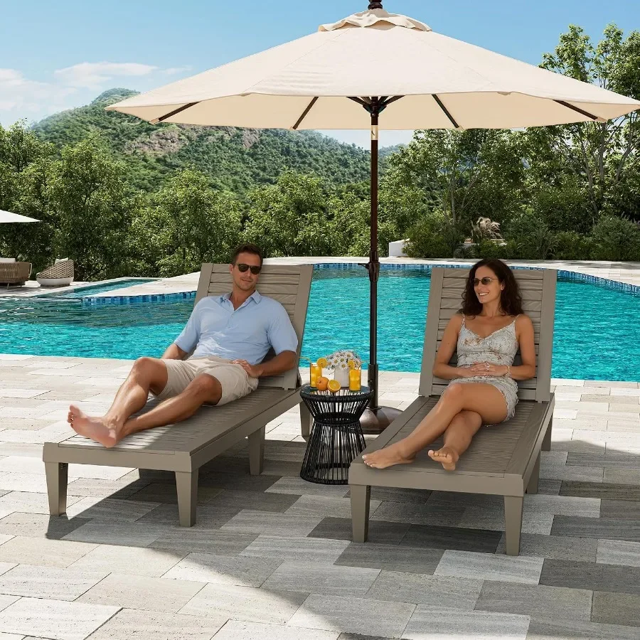 HDPE Outdoor Pool Lounge Chairs with 5-Level Adjustable Backrest