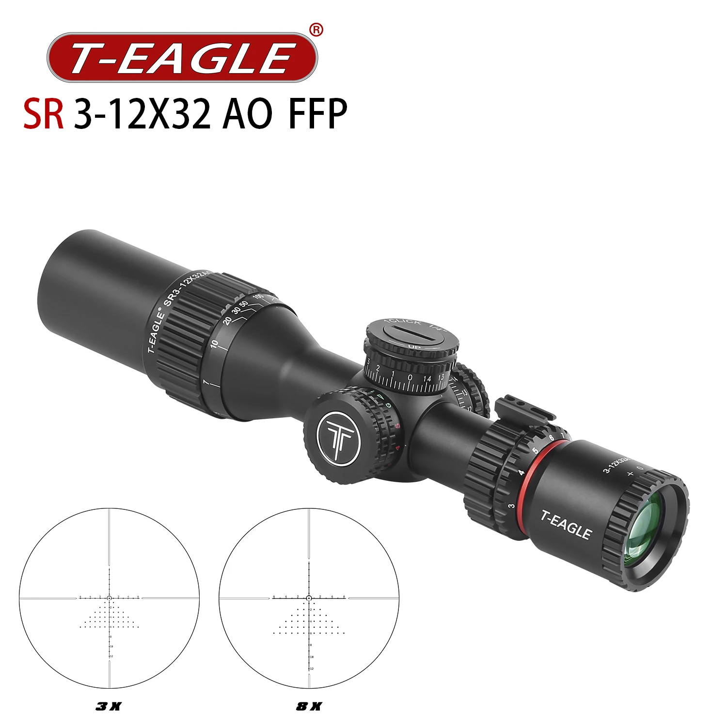 

T-EAGLE SR 3-12X32 AO FFP Компактный охотничий прицел Тактические прицелы для винтовки Стеклянная сетка с гравировкой Подсветка Оптика для стрельбы