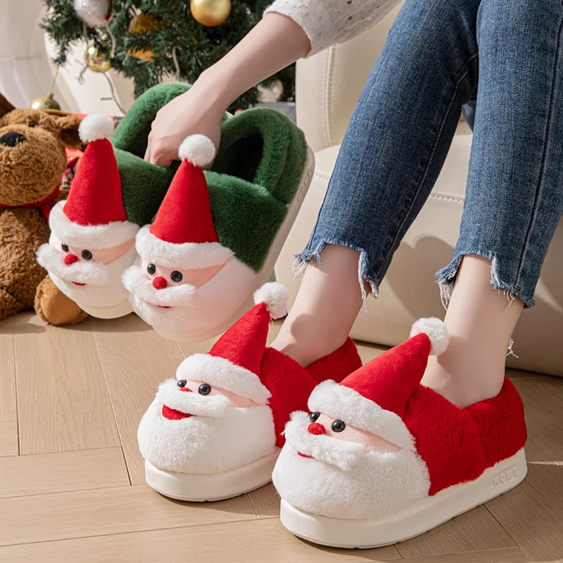 

Рождественские пушистые женские тапочки, домашние повседневные зимние роскошные дизайнерские женские туфли на плоской подошве, домашние шлепанцы из нечеткого меха, плюшевые Санта-Клаус