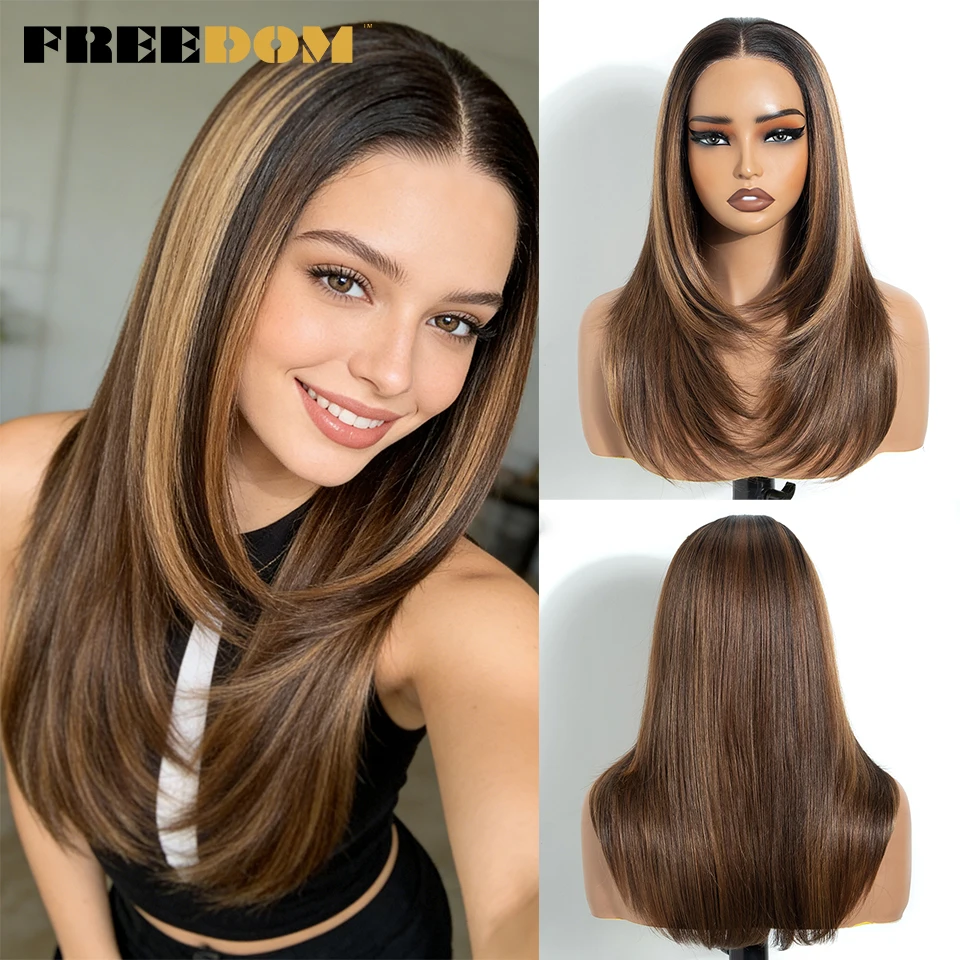 

Синтетические парики с кружевной вставкой FREEDOM 13x3 для женщин, 18 дюймов, прямые, предварительно нарезанные, омбре, коричнево-русые, с предварительно выщипанными прядями, для косплея