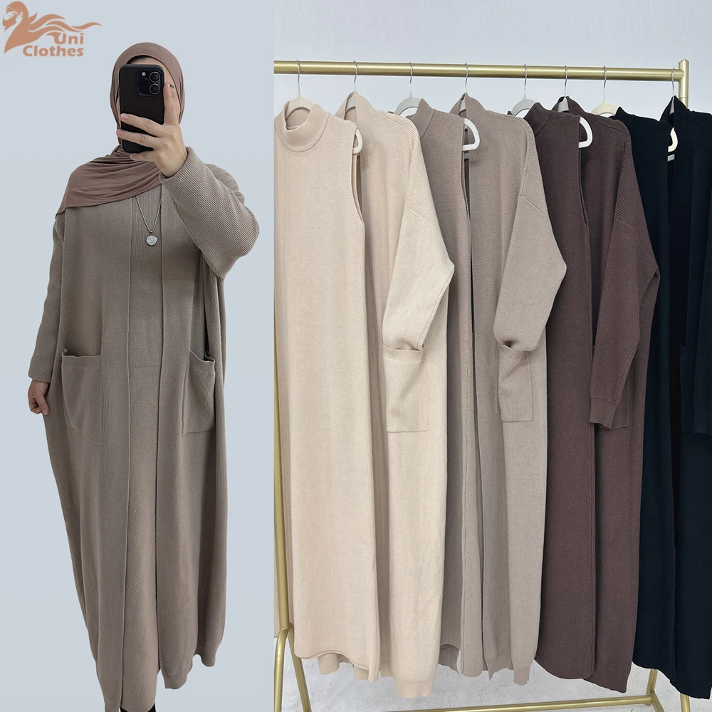 

2024 Autumn Winter Dubai Thickened Muslim Modest Cardigan for Women Ramadan Saudi Arabia Church Clothing Islam Turkey Solid Robe