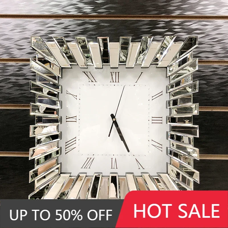 Diamond Silver 3D Wall Clock Modern Design Luxury Crystal Big Size Mirror Clocks Wall Home Decor Living Room Decoration Gift