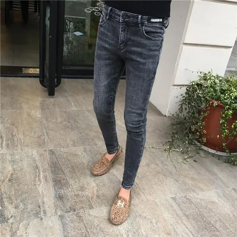 Open-Crotch Pants Smoky Gray Slim  Men\'s Invisible Zipper Couple Dating Outing  Essential Artifact Slit Jeans