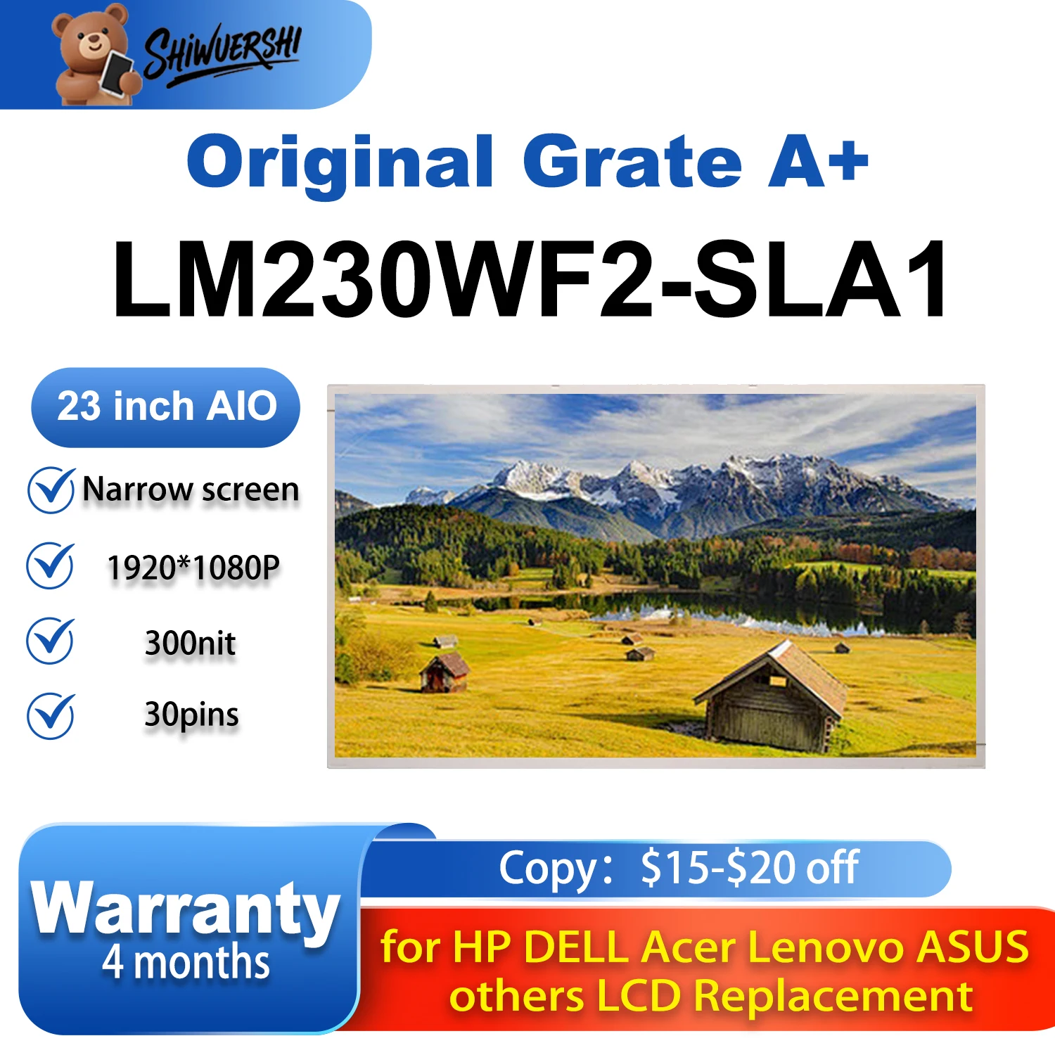 

Оригинальный новый LM230WF2 SLA1 LM230WF2 (SL)(A1) 23-дюймовый IPS 30-контактный FHD для HP Acer ASUS Dell Lenovo AIO ЖК-экран