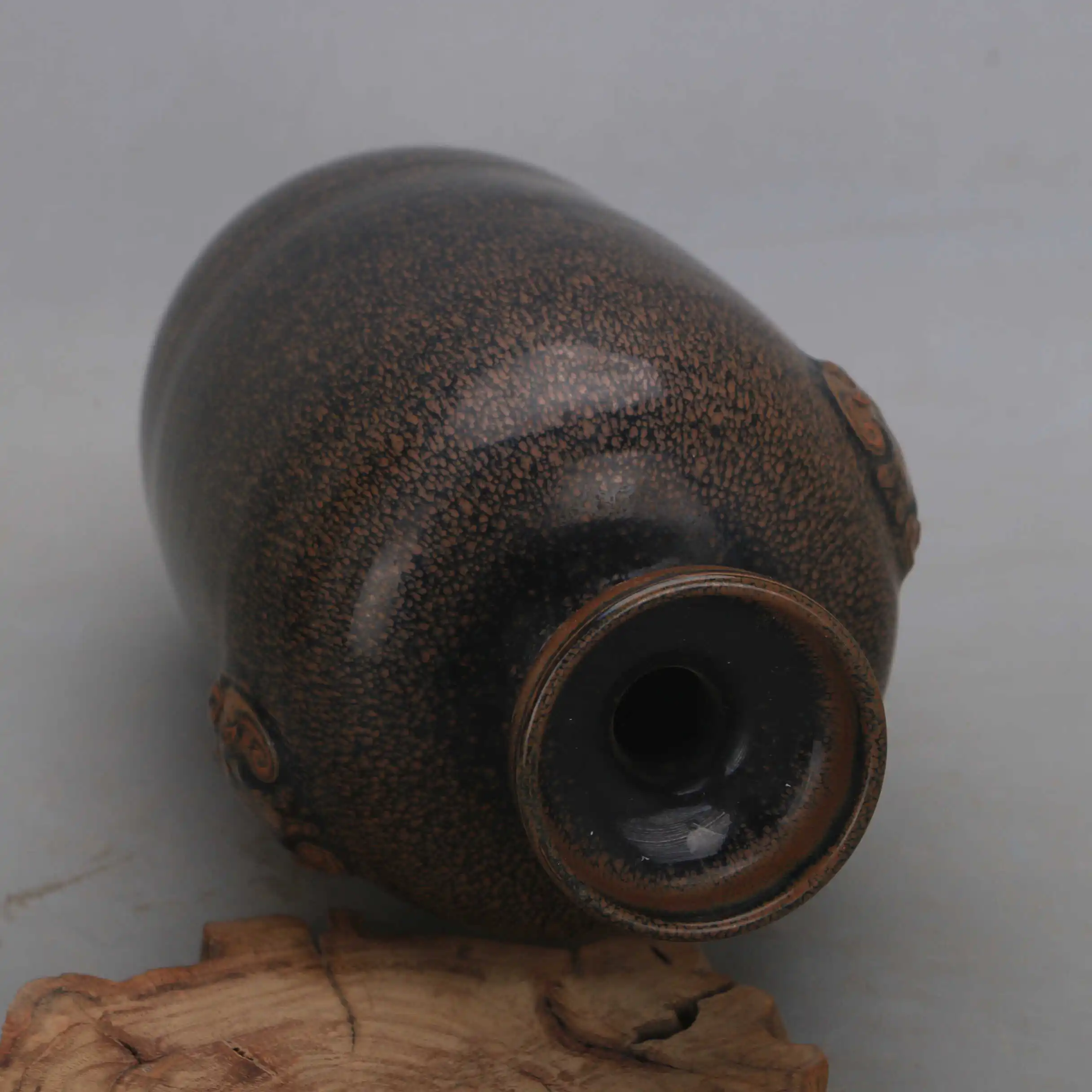 Song Dynasty Style Jian Kiln Temmoku Hare Fur Double Ear Zun Vase Handmade Ceramic Home Decor Collectible Gift
