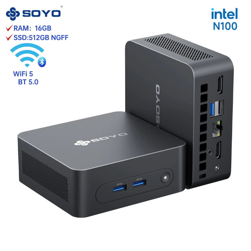 SOYO M2 PLUS 2  Mini PC Intel Alder Lake N100 Windows 11 Pro Mini PC 16GB DDR4  512GB PCIe M.2 SSD WiFi 5 BT5.0 Desktop Computer