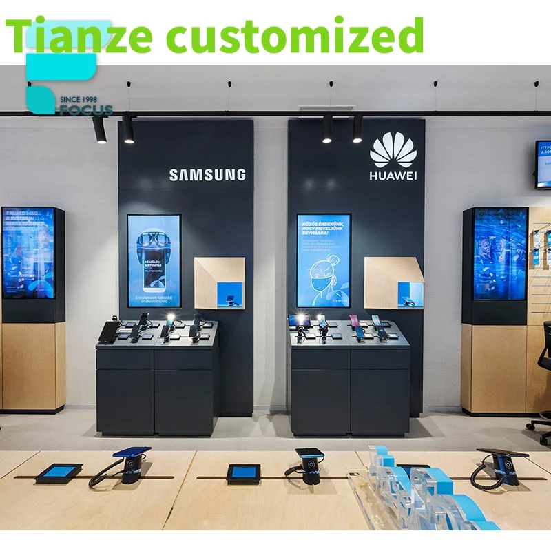 Customized-hot selling laptop display cabinet decoration idea furniture design mobile shop glass mobile phone showcase