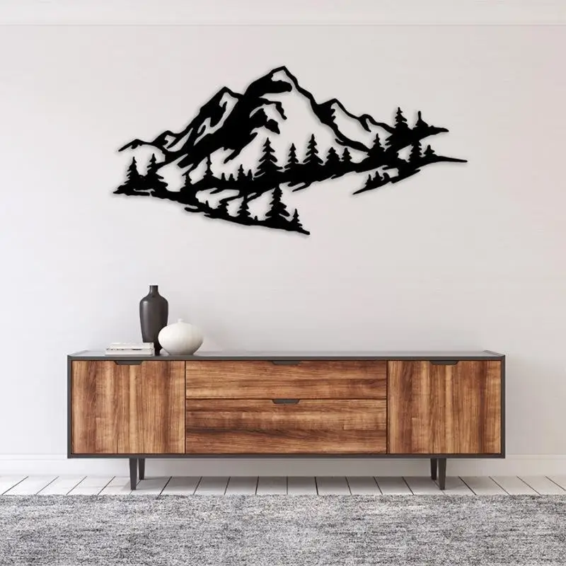 Mountain View Metal Wall Hanging Decor Home, Rust Resistant Iron Outdoor and Indoor Wall Decor, Wall Art Outdoor Indoor, Black