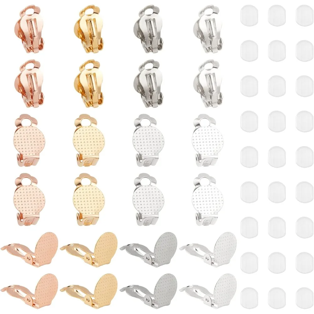 40pcs 4 Colors Stainless Steel Clip-on Earrings Non Pierced Earrings Hypoallergenic Clip Round Earring with Silicone making kit