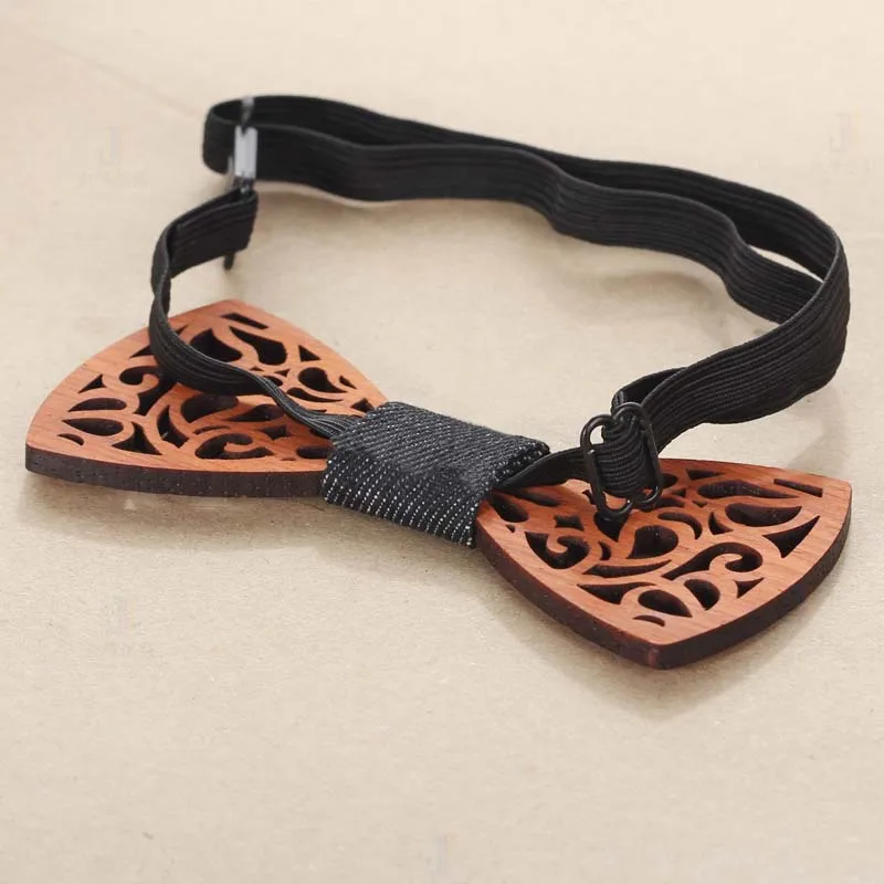 SOMEHOUR Floral Wood Bow Ties For Men Engraved Hollow Wooden Butterflies Bowknots Handmade Craft Gravata Weeding Suits Necktie
