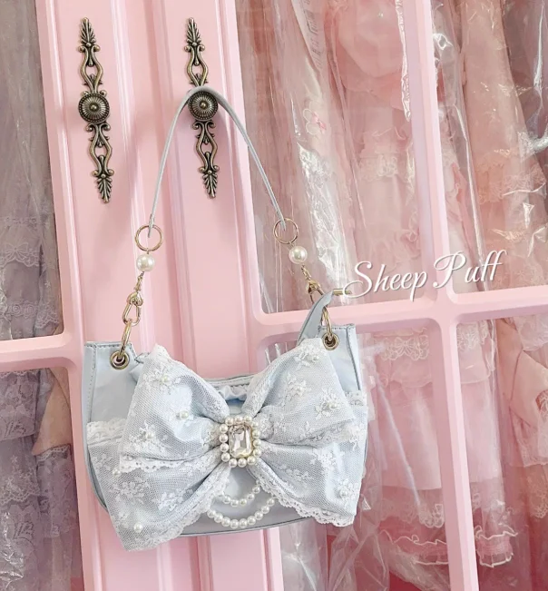 

Японская серия Mine, Лолита, бант, кружевной бант, сумка на плечо со стразами, женская милая милая сумка подмышками, женские сумки на плечо