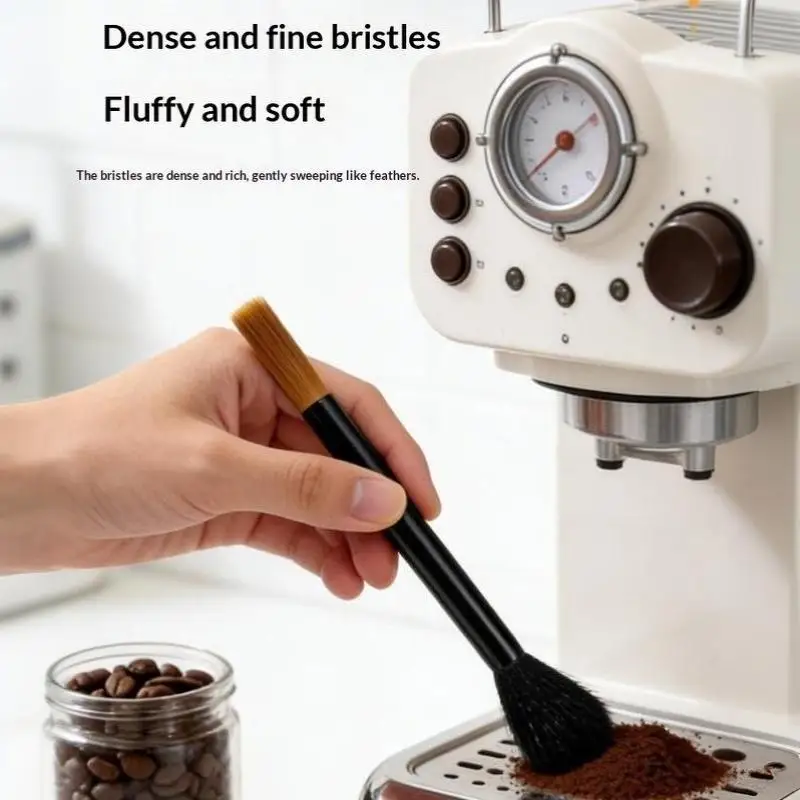 Doppelkopf-Kaffeereinigungsbürste mit langem Griff, weichen Borsten für Kaffeemühlen und halbautomatische Maschinen, arbeitssparendes Barista-Werkzeug – Detail 9