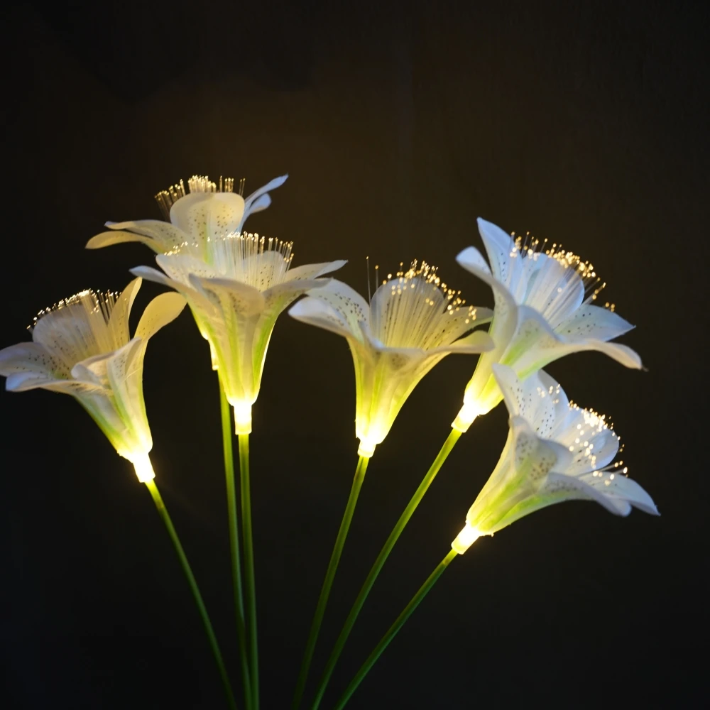 6LED Solar Fiber Optic Lily Stake Light, Ground Inserted Outdoor Courtyard Light, Garden Lawn Yard Landscape Lighting Decoration