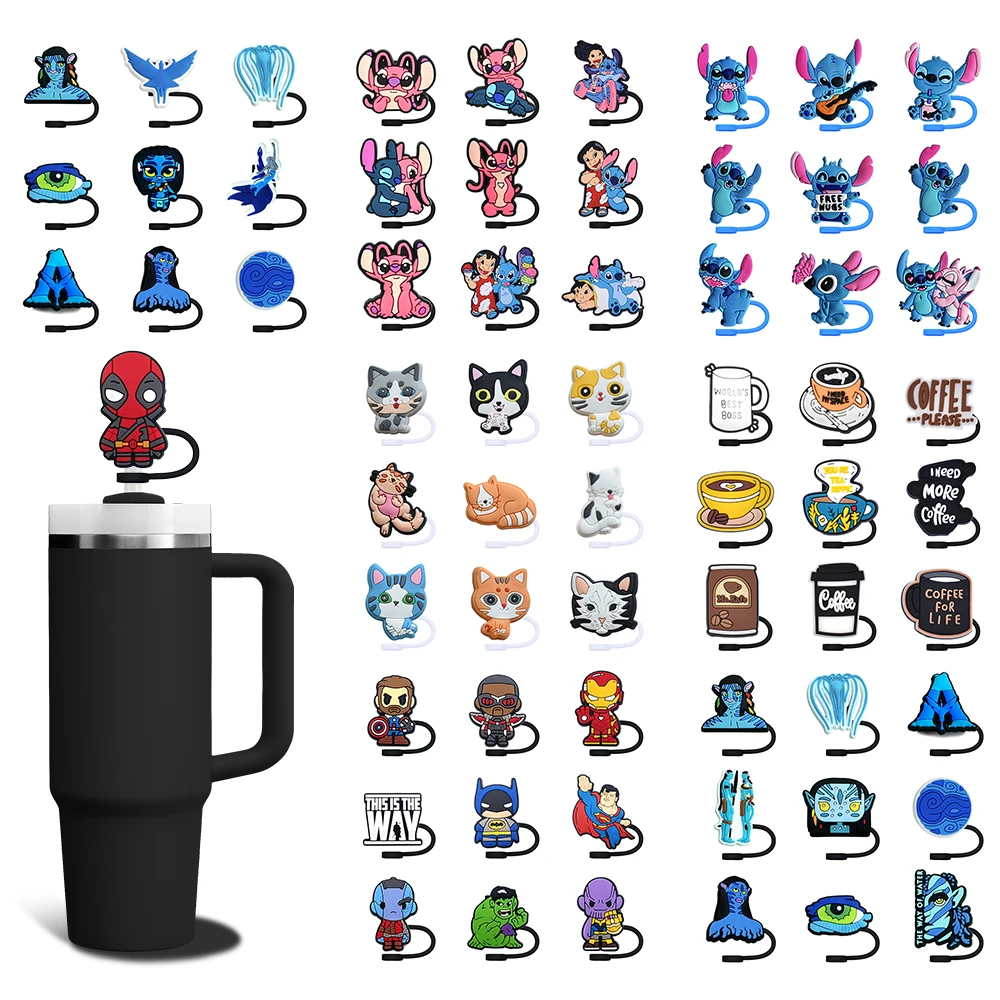 

Hot Toys 9PCS Suit Cartoon Straw Cover Cap 10MM Drink Straw Plug Eco-friendly Splash Proof Drinking Fit Cup Straw Cap Gift