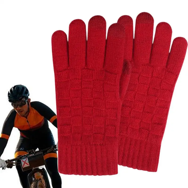 Touch Screen Winter Gloves Outdoors Windproof Knitting Gloves Comfortable Winter Checkere Motorcycle Mittens for Cycling Skiing