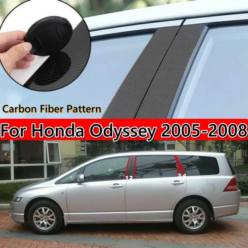 1set Carbon Fiber Door Window Trim Cover Pillar Post For Honda Odyssey 2005-2008