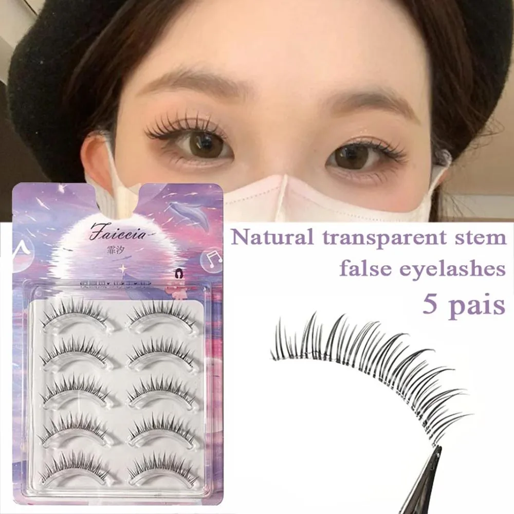 5 Pairs Korean Fashion Lashes Natural Wispy Eyelashes Clear Band False Eyelashes Pack Eyelashes Lash Extension Makeup Tools