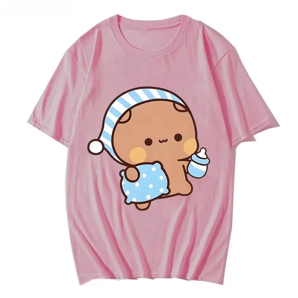 Couple t-shirt Kawaii mignon BuBu Panda va dormir avec DuDu ours graphique t-shirt femmes vêtements manches hauts t-shirt vêtements pour femmes