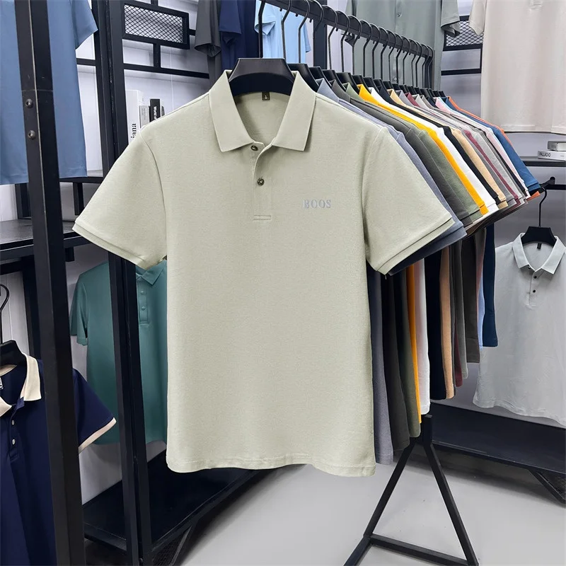 100% Baumwolle Hochwertige Herren Kurzarm-Poloshirts mit Kragen und Knöpfen Buchstabendruck Mehrere Farboptionen Meistverkaufte Herrenbekleidung – Detail 9