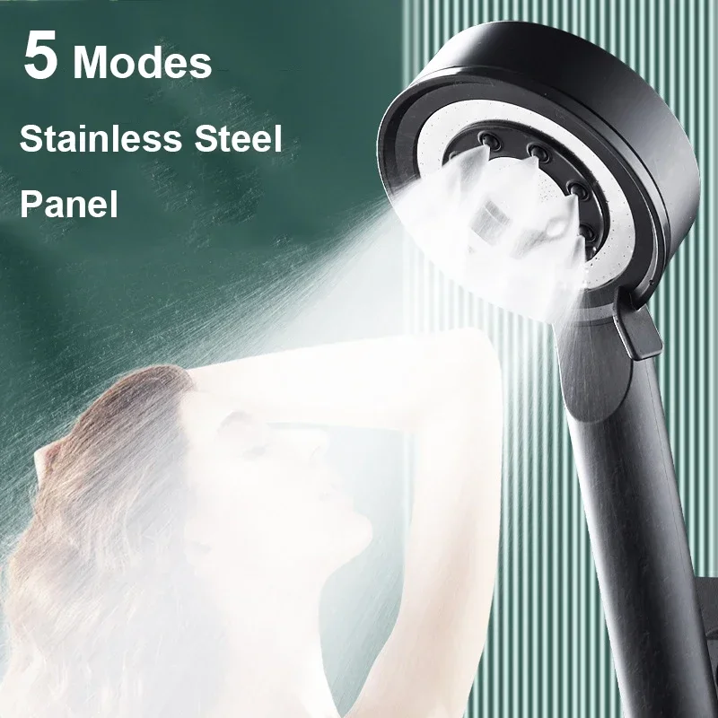 

Black Silver Shower Head High Pressure 5 Modes Water Saving Nozzle Powerful Pressurized Spa Handheld Showers Bathroom accessorie