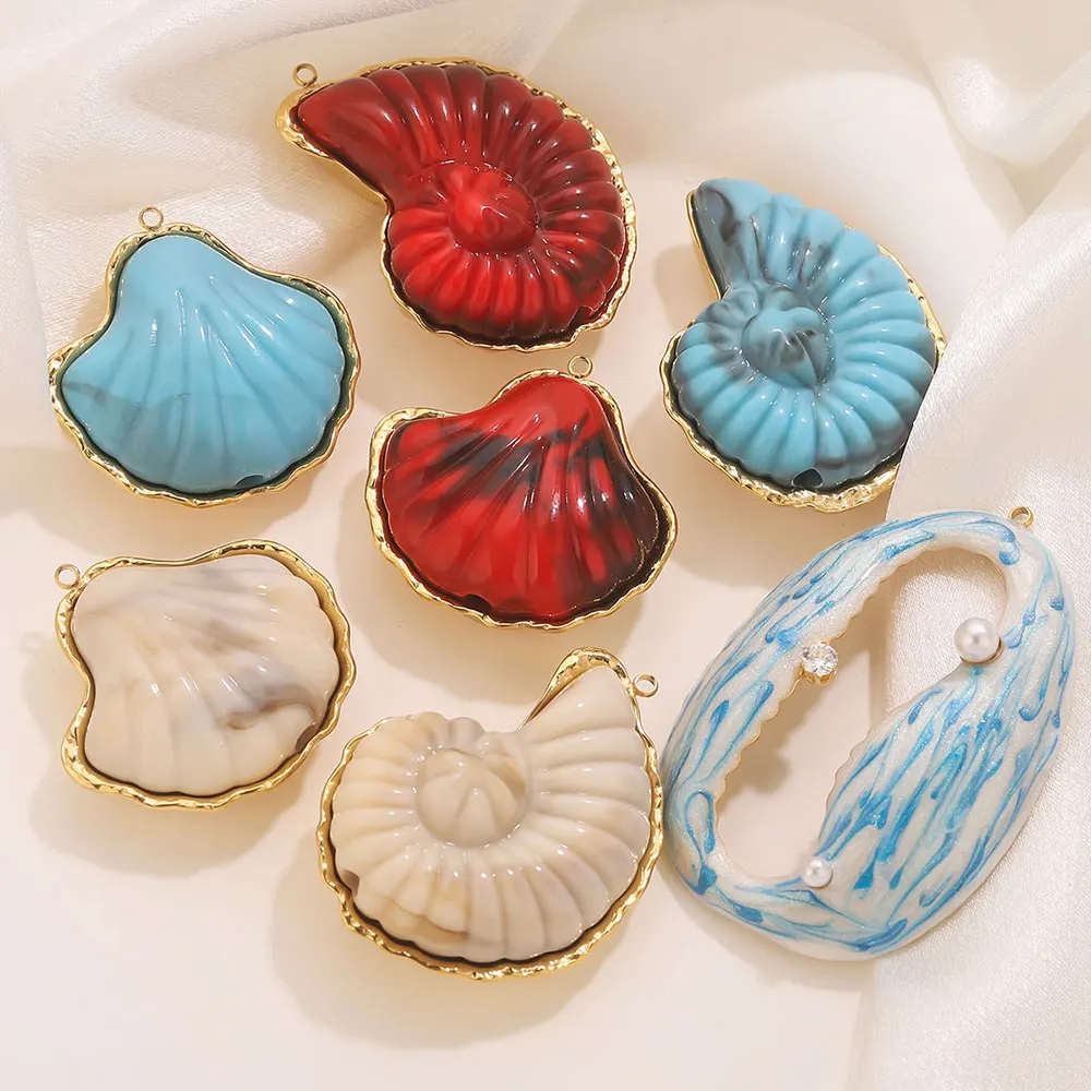 

Large Conch Shell Stainless Steel Charms Shell Enamel Pendant DIY Necklace Bracelet Earring Jewelry Making Materials Accessories