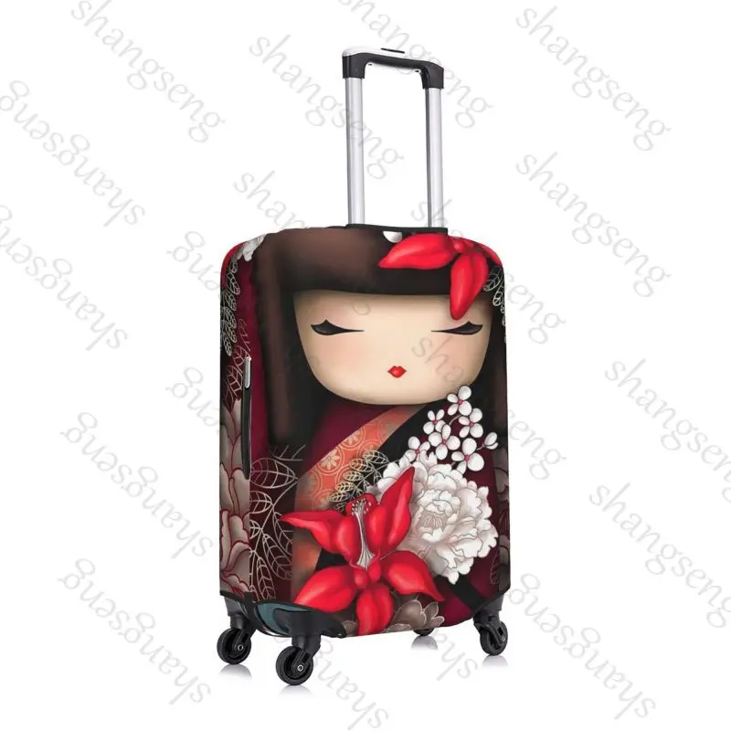 Kawaii Kokeshi Doll Travel suitcase protective case, suitcase cover, elastic protection, washable Luggage cover, 18-32 in