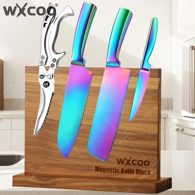 WXCOO Stainless Steel Rainbow Coated Kitchen Knife Scissors Portable Pocket Knife Fruit Chef Knife for Home Kitchen Tools