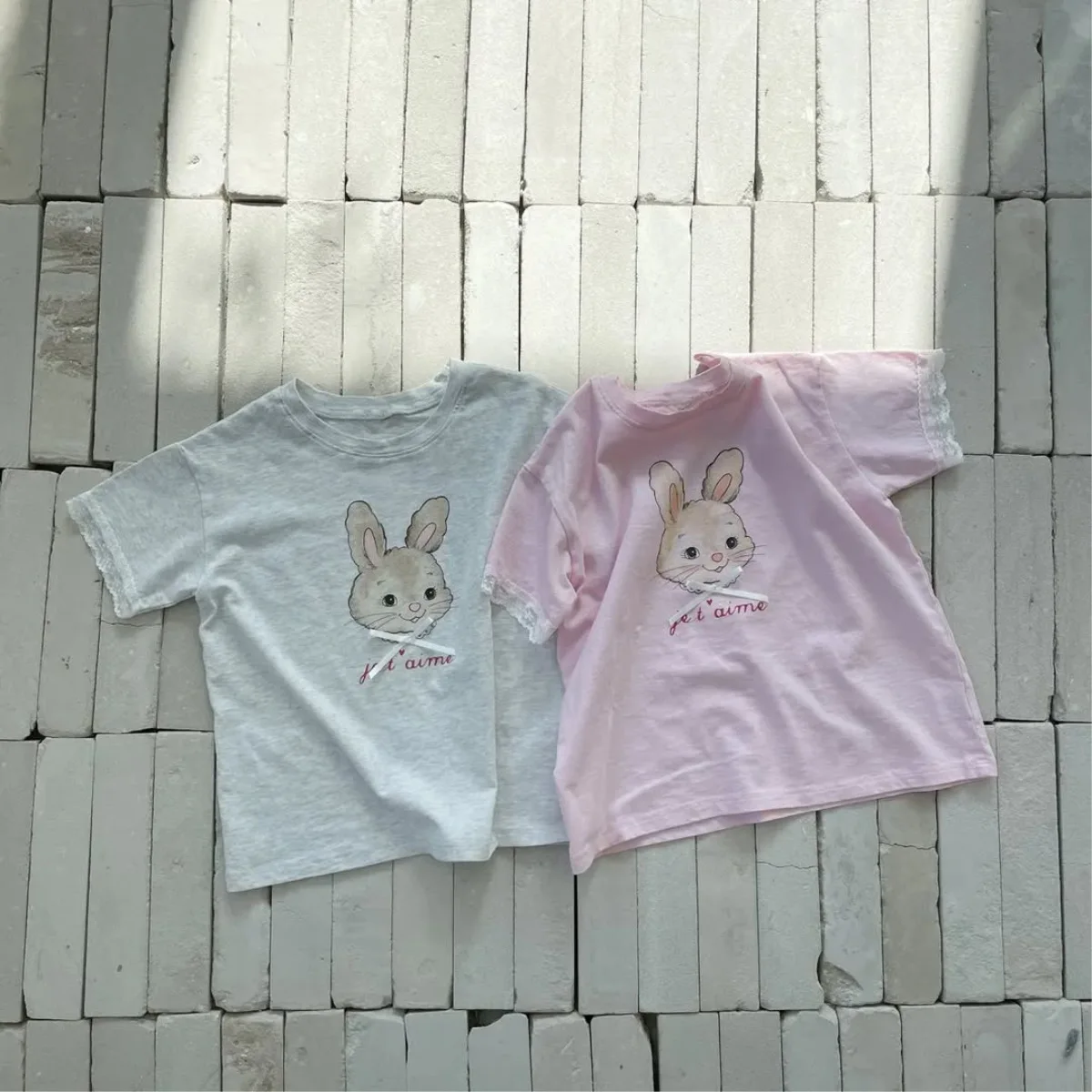 

2025 Summer New Baby Girl Short Sleeve T Shirts Infant Girl Cute Rabbit Bow Print Tops Toddler T Shirt Kids Girls Tops