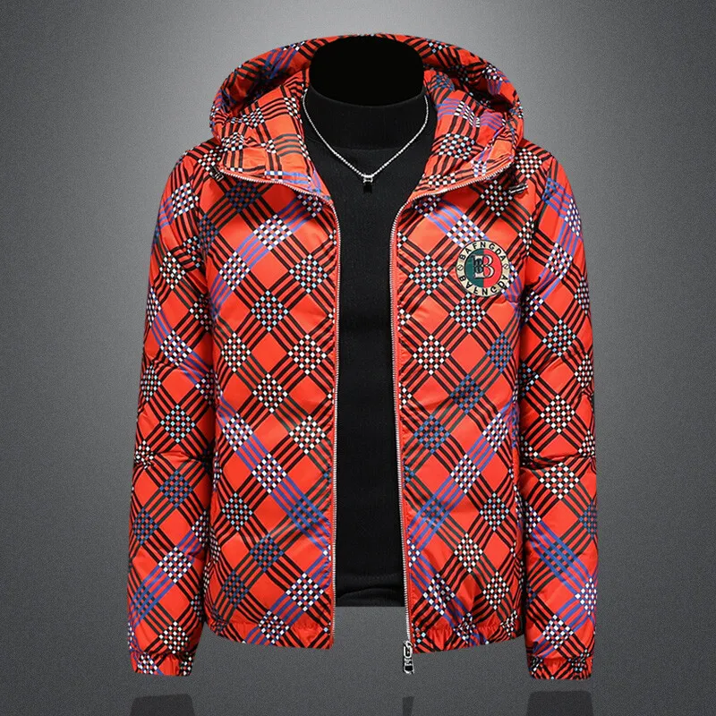 

Men's Hooded down Jaet 90 White Du Feather Thiened Faion Brand Red Color Urban Casual Long Sve Zipper Closure