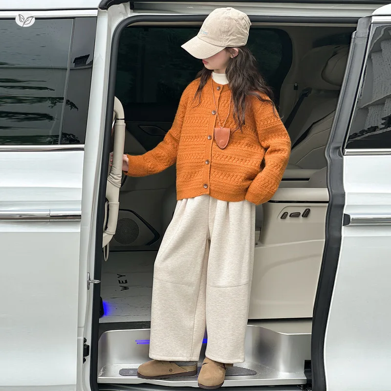 Spring and Autumn Teenage Girl Child Fashion Soft Button Up Knitted Coat Small Cardigan Sweater Fall Tops Outerwear  5-14Year